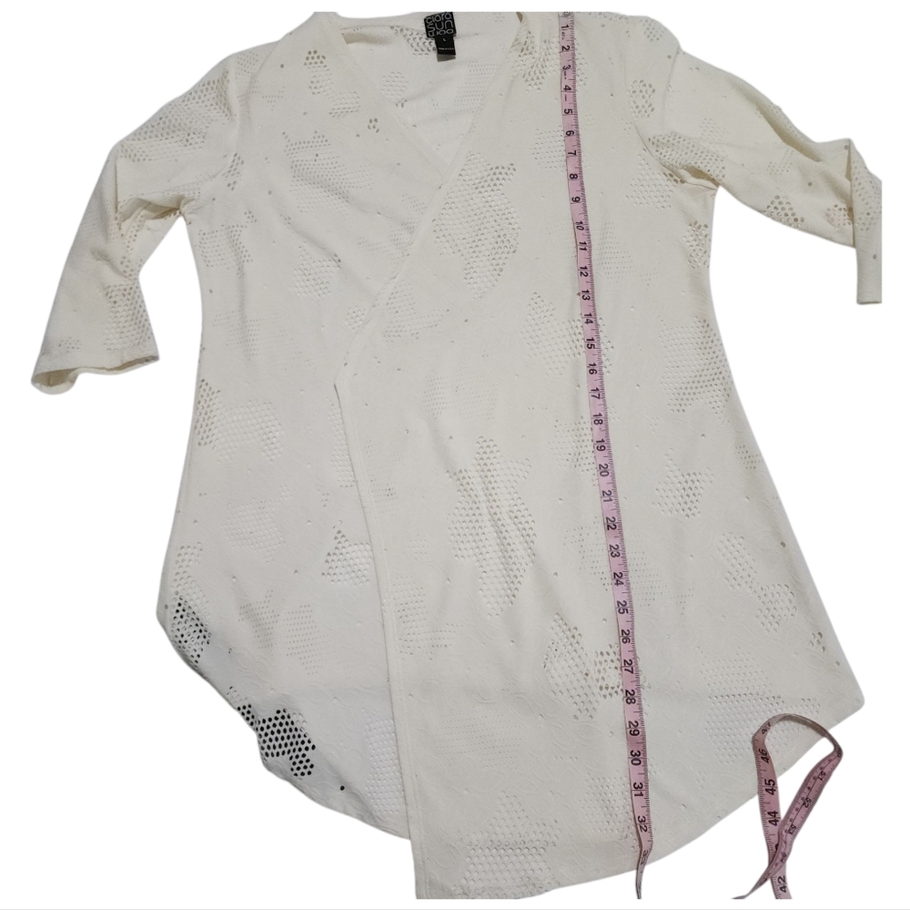 Clara Sunwoo Laser Cut Open Front Cardigan Ivory Draped Kimono Size Large - Picture 10 of 12